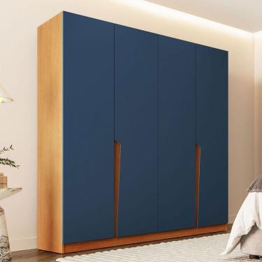 Imagem de Guarda-Roupa Casal Porto 4 Portas 4 Gavetas Freijó/Azul - Politorno