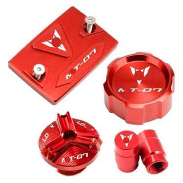 Imagem de Compatível com MT07 MT 07 Mt-07 FZ07 2015-2022 2023 2024 Acessórios Tampa do reservatório de fluido de freio dianteiro traseiro tampas de válvula de enchimento de óleo (4 peças vermelhas)
