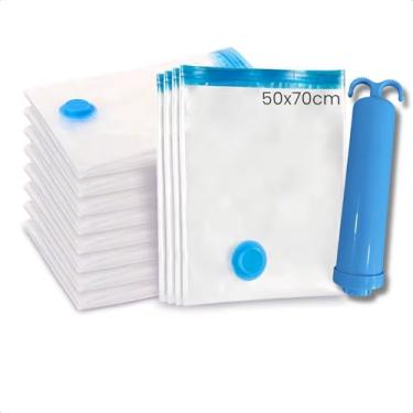 Imagem de Kit de Sacos a vácuo 50x70cm Organizador Para Viagem Roupa Mala + Bomba Manual (5)