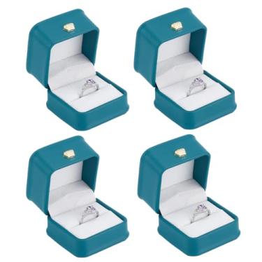 Imagem de HOBBIESAY 1 porta anéis de casamento 5 x 6 x 4 cm caixa de anéis vintage quadrada de couro veludo caixa de anel de joias caixas de anel de noivado lindas azul-petróleo para presente de festival de