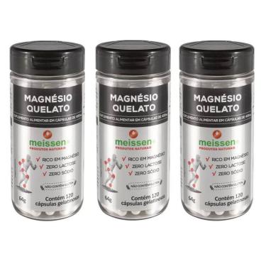 Imagem de Kit 3 frascos - magnesio quelato 120 capsulas 433mg