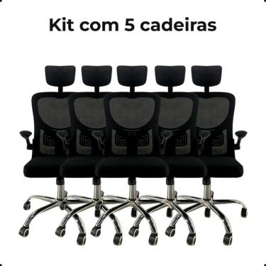 Imagem de Kit Com 5 Cadeiras De Escritório Presidente Mesh Elegance