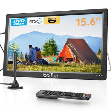 Imagem de TV portátil BOIFUN 15,6" com antena, leitor de DVD, rádio FM