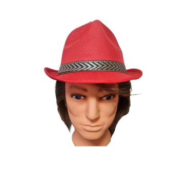 Imagem de Chapéu Estilo Panamá Vermelho De Tecido Aba Curta Adulto