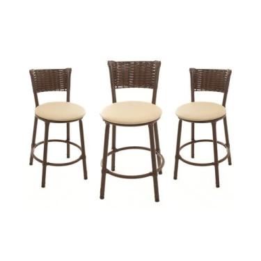 Imagem de KIT 3 Banquetas Baixa Encapada Junco ARGILA Area Gourmet - ESPAÇO JUNC