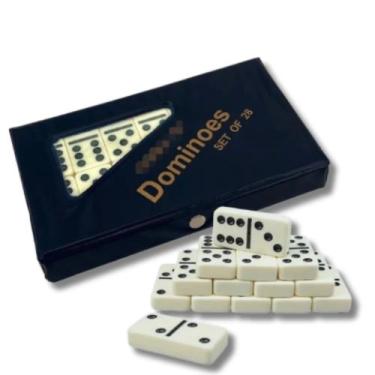 Imagem de Dominó Profissional Osso Estojo 28 Peças Double Six Jogo 10mm Preto - 