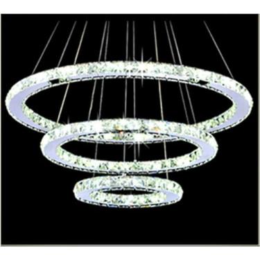 Imagem de Lustre LED Lustres Cristal Luminária Compatível com Sala de Estar Controle Remoto Luminária Pendente Decoração de Quarto, Luz Pendente, Branco Quente-3 Anéis 30 50 70cm
