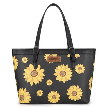 Imagem de Montana West Bolsa feminina Wrangler com estampa de girassol bolsa de ombro floral ocidental, Preto, Large