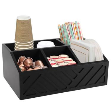 Imagem de ZAWELIYO Organizador da Estação de café de Madeira, Organizador de café, Portador de para Bancada Criada a Partir de Madeira Com Tamanho 12.6x8.46x4.92in, de Condimentos (Preto)