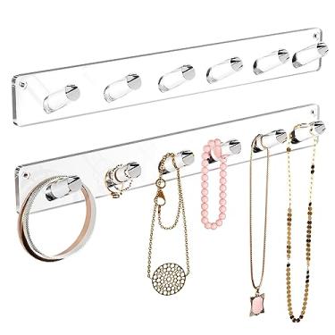 Imagem de MaxGear Suporte de colar de acrílico para pendurar na parede, 2 unidades, para colares, pulseiras, anéis e pulseiras, suporte de exibição de ganchos, organizador de colares para mulheres e meninas