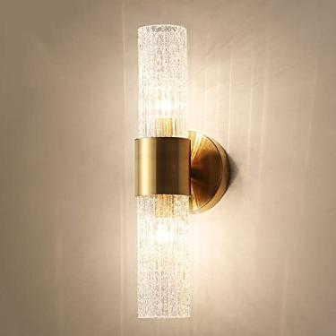 Imagem de Luminária de parede moderna com acabamento dourado, luminária de parede com vidro rachado e gelo, luminária de parede para decoração de casa, arandela minimalista E14 para penteadeira, quart