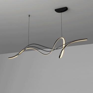 Imagem de Lustre moderno LED pendente, espiral ondulado, ilha de cozinha, teto, luminária suspensa, minimalista, branco, linear, preto, iluminação pendente linear para sala de jantar, mesa, restaurant