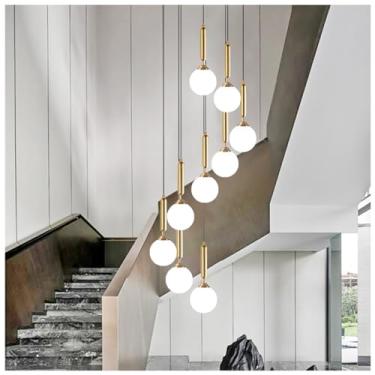 Imagem de Moda Lanterna Chinesa Forma Lustre de Cristal Luz Pendente de Luxo E27 Lustres de Queda Altura Ajustável Sala de Estar Lâmpada Pendurada em Espiral Luz de Teto Alto, Dourado, 9 Luzes