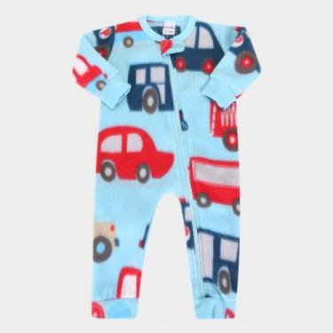 Imagem de Macacão Pijama Bebê Candy Kids Soft Fleece Carrinho Masculino, Azul cl