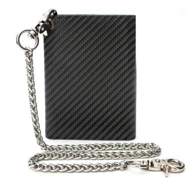 Imagem de Carteira Boshiho de couro de fibra de carbono com três dobras com bloq