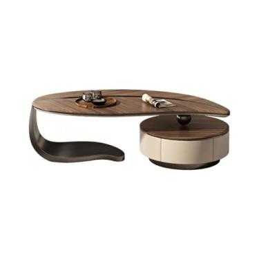 Imagem de Mesa de centro moderna, simples, criativa, de madeira maciça, pequena mesa de centro com gaveta de armazenamento, casa, sala de estar, quarto, cabeceira, sofá, mesa lateral, mesa de canto de café (120