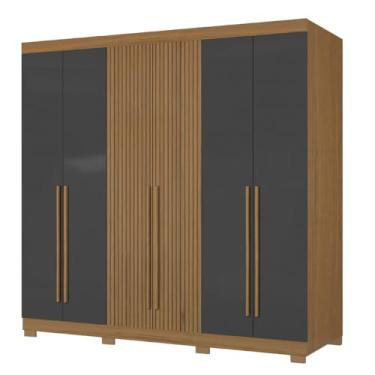 Imagem de Guarda Roupas Casal Detalhe Ripado 3D 6 Portas 2 Gavetas Londres