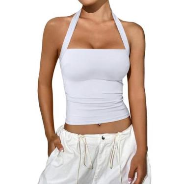 Imagem de Top REORIA Halter Crop Tank sem mangas, moda Y2K 2025