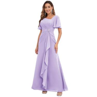 Imagem de Vestido PRESEOSSA Mãe do Noivo Lilás Chiffon com decote em V
