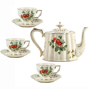 Imagem de Conjunto de chá de porcelana conjunto de chá de café de cerâmica, xícaras e para 3, conjuntos de chávenas de café e pires de bule