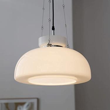 Imagem de YQSLQZZ Lustre de vidro branco, luzes de teto japonesas vintage ilha de cozinha, luminária pendente vintage para sala de jantar, casa de fazenda, altura ajustável, luzes E27*1