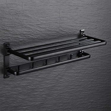 Imagem de WYUYIWH Prateleira de banheiro dobrável montada na parede com toalheiro gancho à prova de ferrugem espaço alumínio para cozinha banheiro preto (preto)