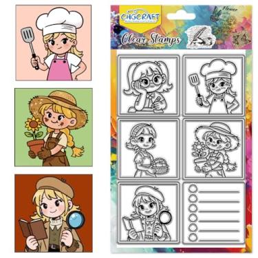 Imagem de CHGCRAFT Carimbos claros de personagens fofos, estampas de meninas para colorir, selos transparentes, livros, selos transparentes de silicone para decoração de álbum de fotos faça você mesmo, 4,3 x