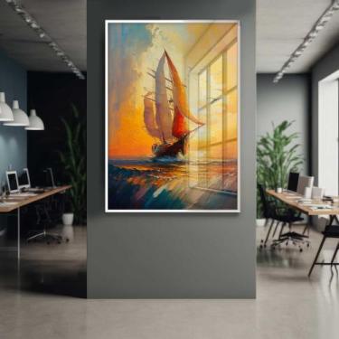 Imagem de Quadro Decorativo com Moldura e Acrilico Cristal Vidro Pintura Barco P
