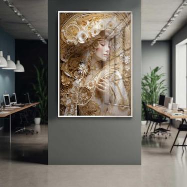 Imagem de Quadro Decorativo com Moldura e Acrilico Cristal Vidro Mulher Arte Cla