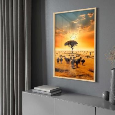 Imagem de Quadro Decorativo com Moldura e Acrilico Cristal Vidro Paisagem Africa