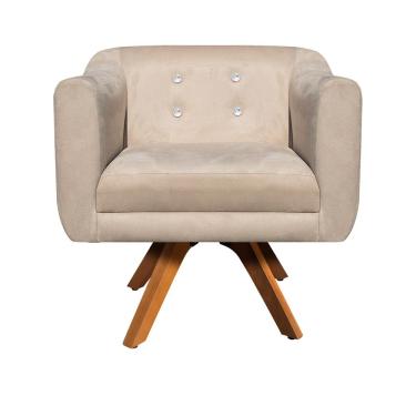 Imagem de Poltrona Giratória Julia Suede com Strass Base Madeira MM30 D'Rossi