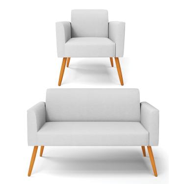 Imagem de Sofá Namoradeira com Poltrona Pés Palito Castanho Marisa Linho Cinza A05 D03 - D'Rossi