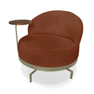 Imagem de Poltrona Sala de Estar Base Giratória Dourada Aura Bouclê Marrom S04 - D'Rossi