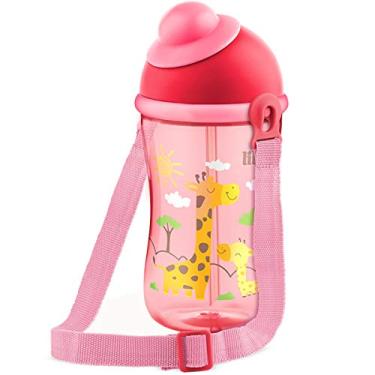 Imagem de Lillo Copo Cantil Decorado Com Canudo Silicone - Rosa 390 Ml