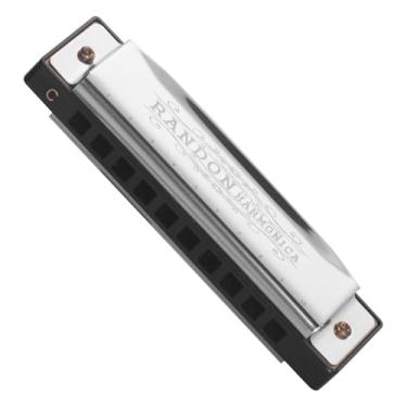 Imagem de Randon Chave de gaita prateada em C com estojo, 10 furos 20 tons, gaita diatônica, gaita azul para adultos/crianças/jogadores profissionais/iniciantes, gaita estilo vintage, como presente