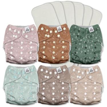 Imagem de Mama Koala Fraldas de pano de bolso 3.0 para bebês com forro AWJ, pacote com 6 inserções de fralda de pano natural de 5 camadas – Fraldas de bolso reutilizáveis e laváveis (A-My Warm Heart)