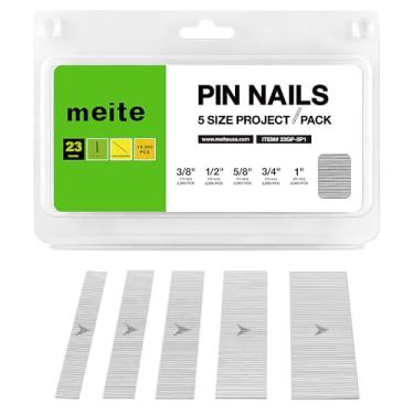 Imagem de meite Pregos de pino de calibre 23, 5 tamanhos variados (3/20.3 cm, 1/5.1 cm, 5/20.3 cm, 3/10.2 cm, 2.5 cm) - Pregos galvanizados 23GA para pistola de pregos, ideal para marcenaria fina e trabalho de