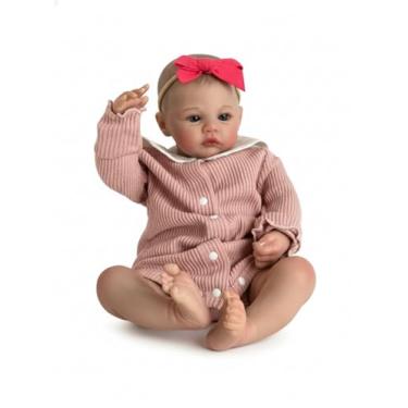 Imagem de Bebê Reborn Silicone Boneca Realista Menina Rosa Pintado Original 48cm Olhos Azuis