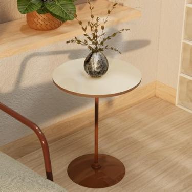 Imagem de Mesa Luna Lateral Minimalista, Tampo MDF, Base Aço Carbono Cobre, 35 cm x 45 cm (Off White Freijo)