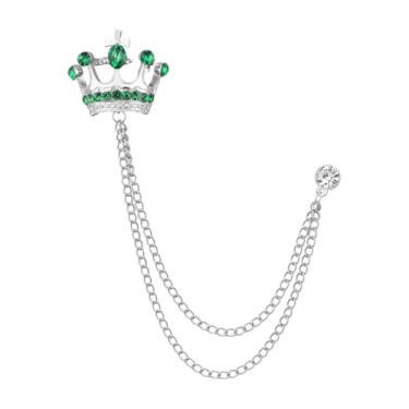 Imagem de Broche de coroa masculino broche de lapela de strass para homens com borla de metal corrente de colarinho alfinetes de terno broche coroa broche de lapela para homens terno de formatura chapéu