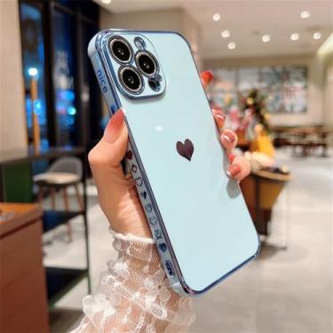 Imagem de Capa de telefone macia galvanizada com coração de amor para iPhone 11 12 13 14 Pro Max XS X XR 7 8 Plus Mini SE 2020 Capa protetora, azul celeste, para iPhone 7plus