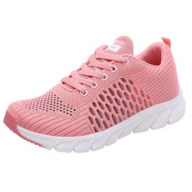 Imagem de Bigfanshu Tênis feminino casual sem salto acolchoado botas de lazer respiráveis botas de tornozelo tênis, Rosa, 5