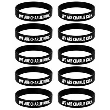 Imagem de Lymhy Pacote com 10 pulseiras We Are Charlie Kirk I Am Turning Point USA All Patriot Assassination Shooting Hero Freedom Merch Pulseiras de borracha pulseiras de silicone para homens e mulheres
