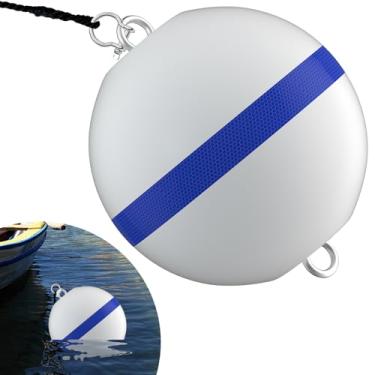 Imagem de FHNI Bóia de amarração de 30,5 cm, boia de barco bola branca com faixa azul refletiva, inclui manilha D e corda para ancoragem de barco e marcação de água