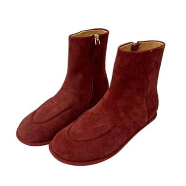 Imagem de Archicolor Botas femininas nórdicas minimalistas de inverno couro genuíno francês vintage bico redondo sapatos femininos sapatos femininos, Vermelho, 40