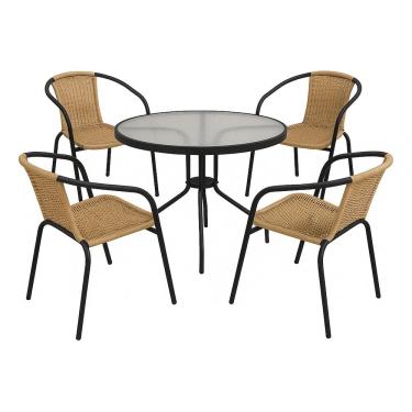 Imagem de Conjunto Jardim Varanda Mesa 80cm 4 Cadeiras Aco Rattan Rio Bege