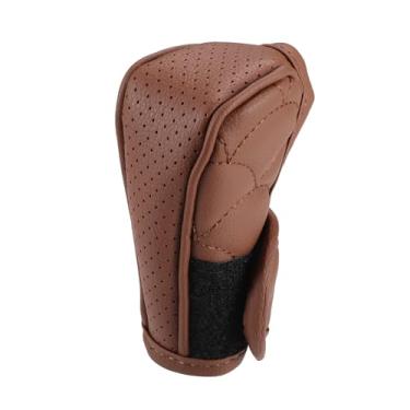 Imagem de Capa de manípulo de câmbio de carro com design respirável capa de câmbio interior de veículo universal acessórios decorativos couro sintético marrom