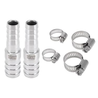 Imagem de Generic 1 conjunto de acessórios de mangueira de 19/82 "x15/81.3 cm redutor de emenda para ar, água, óleo, gás, combustível, aço inoxidável, tom prateado com braçadeiras