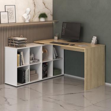 Imagem de Mesa De Computador Em L 8 Nichos Delaware Carvalho Branco