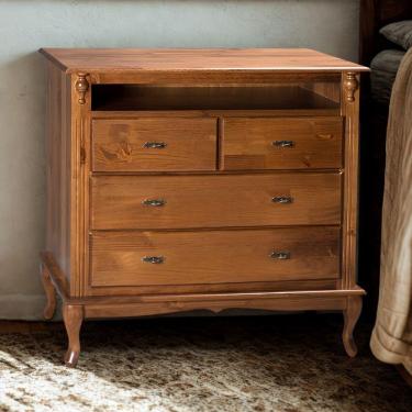 Imagem de Cômoda De Madeira Com 4 Gavetas E Nicho Pés Luiz Xv - Imbuia Glazer